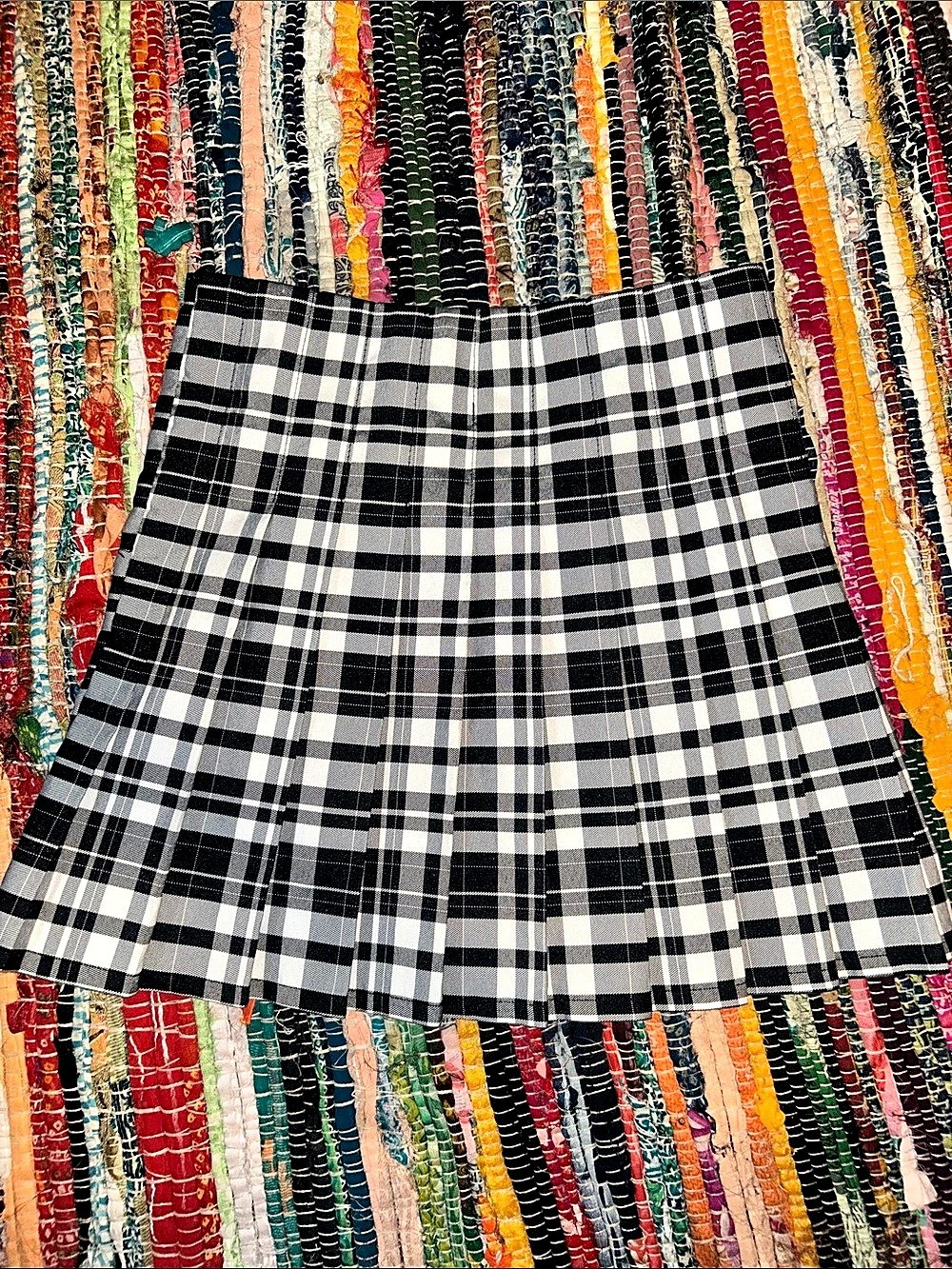 No Boundaries Pleated Plaid Mini Skirt Black & White Small